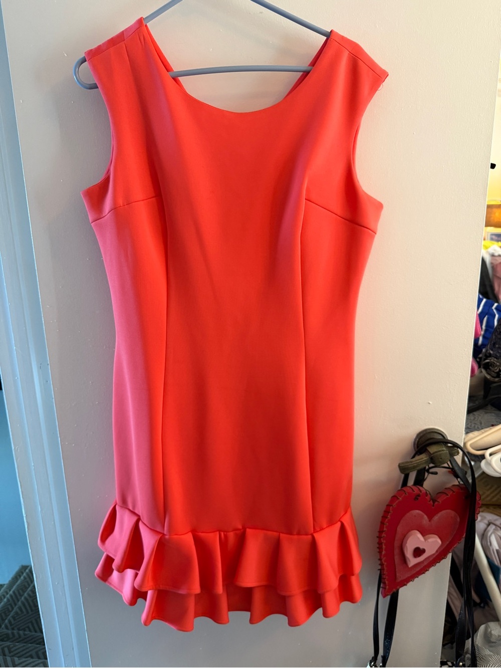 Donna Ricco burnt orange bright Sleeveless Dress with Ruffle Hem